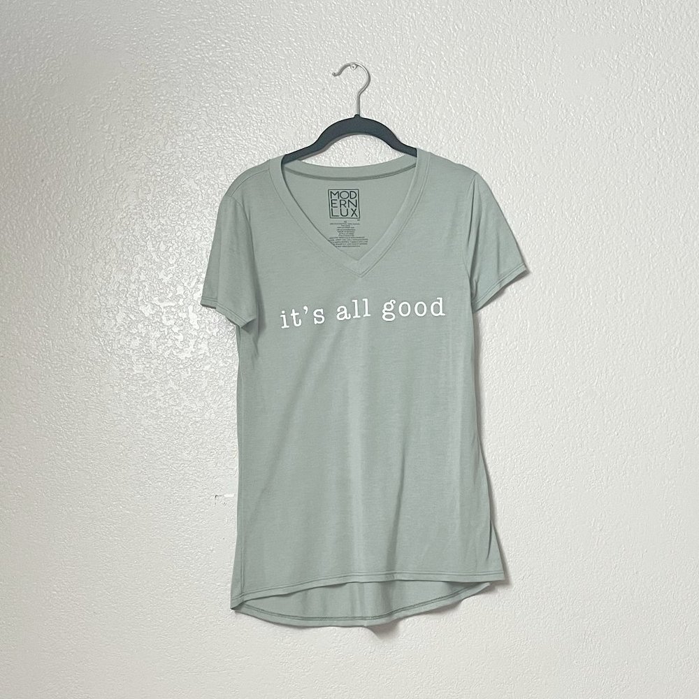 Modern Lux "It's All Good" Green V-Neck Short-Sleeve Tee (X-Small)